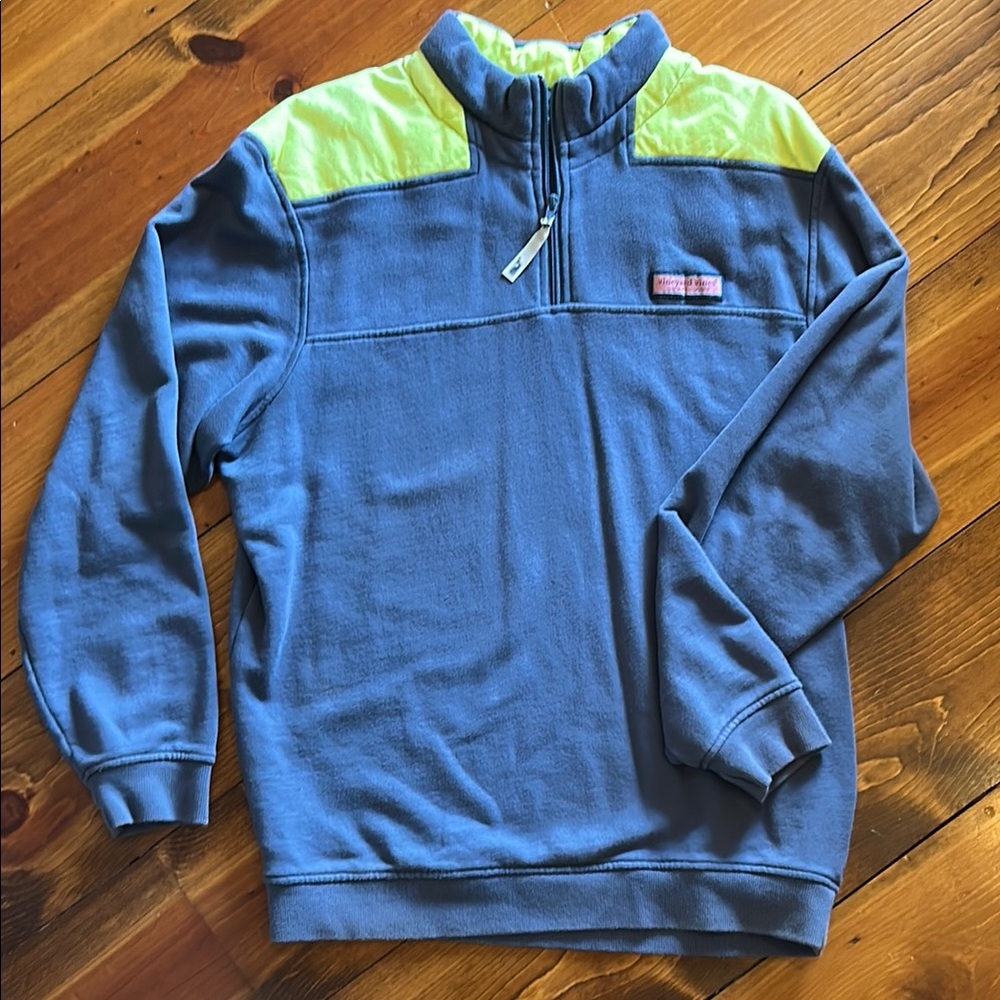 Vineyard Vines Zip-Up Sweater in Blue and Neon Yellow